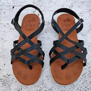 Jellypop Women Sandal Black Faux Leather Upper Flat Size 6M